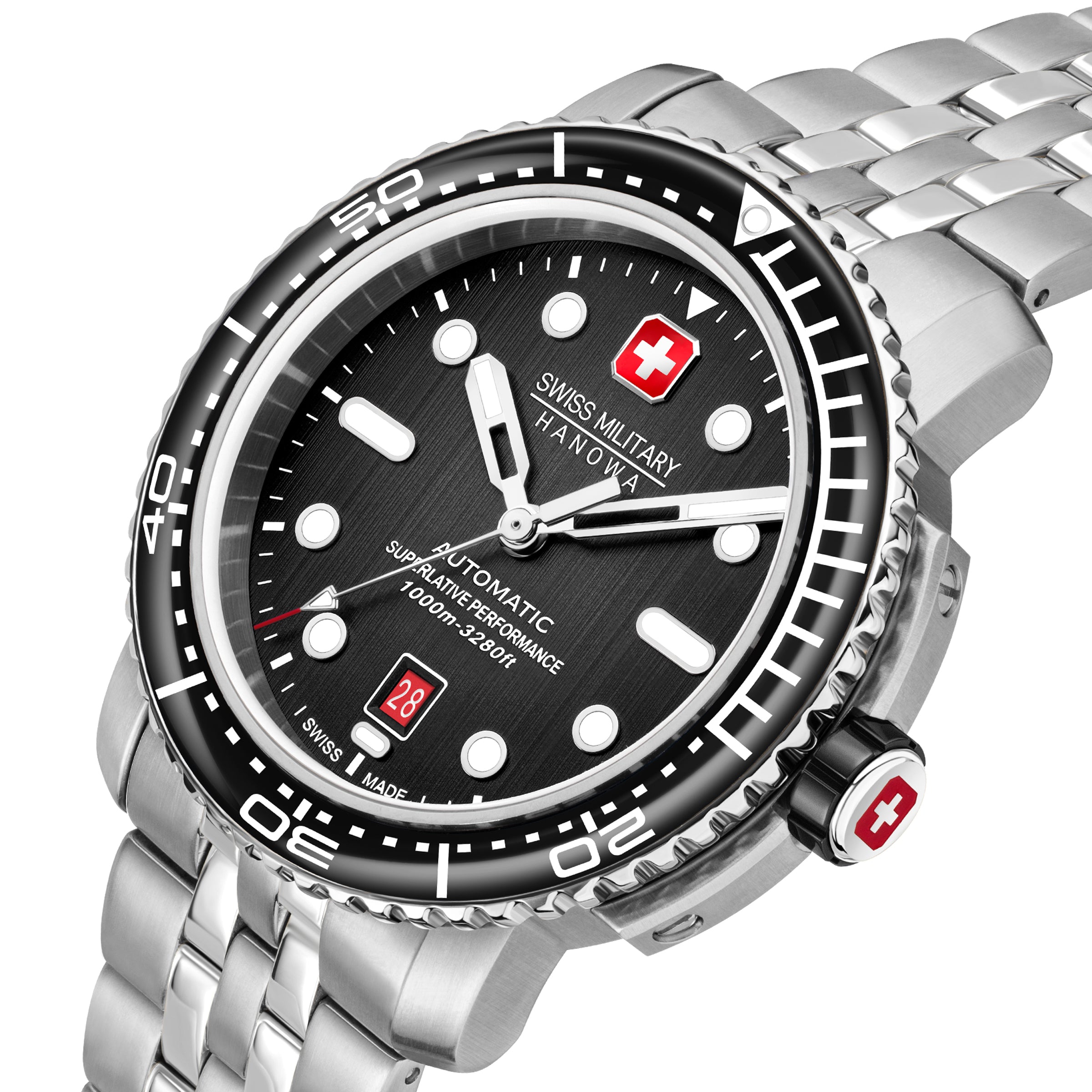 Swiss Military Hanowa MAITRE PLONGEUR SMWGL0002001-SET - swiss made Round Black Automatic - Watch for men with set of interchangeable bracelet and strap