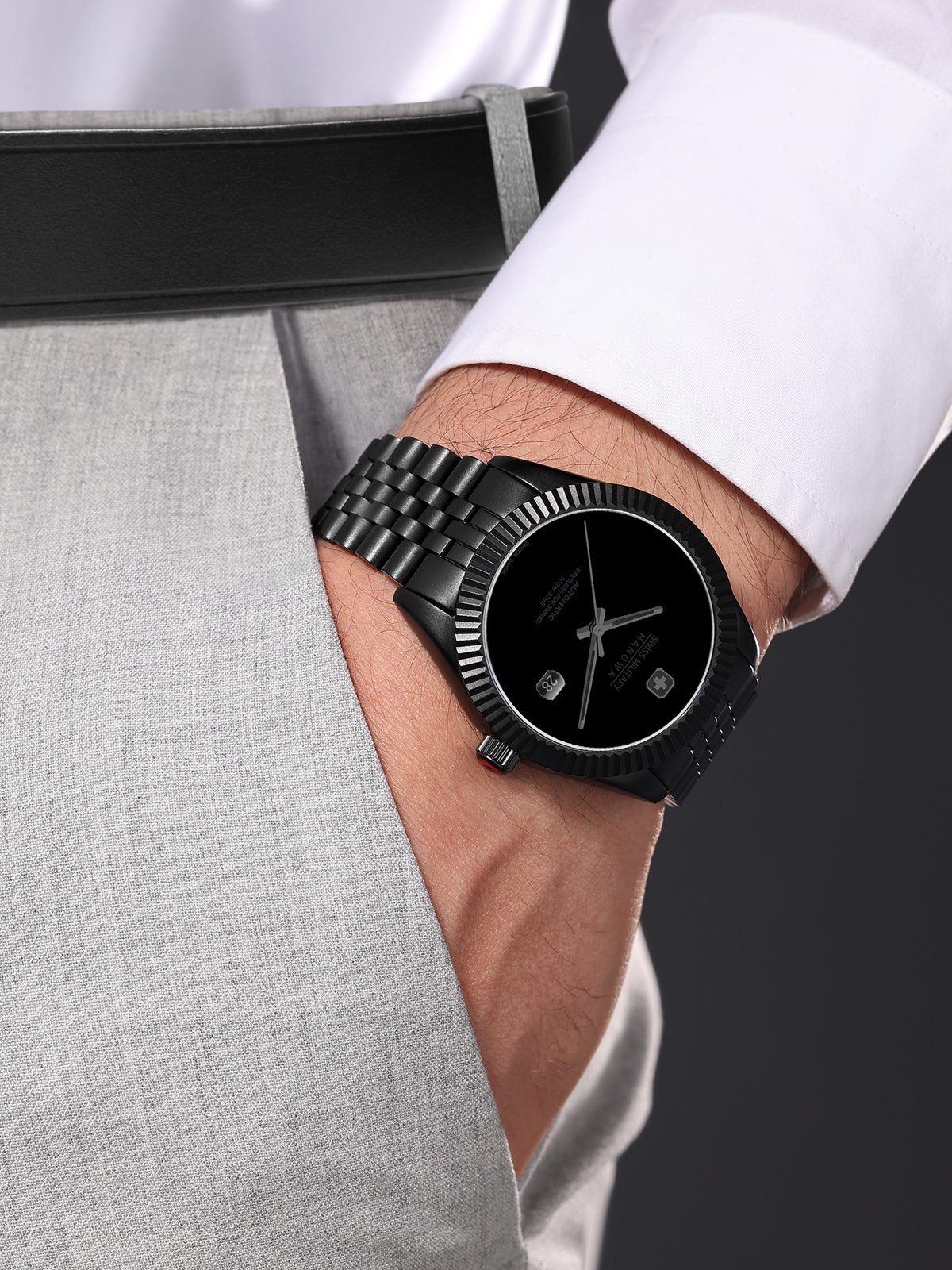 Swiss Military Hanowa SMWGL0005530 DARK NIGHT - Swiss Made Round Musou Black Automatic - Watch for men