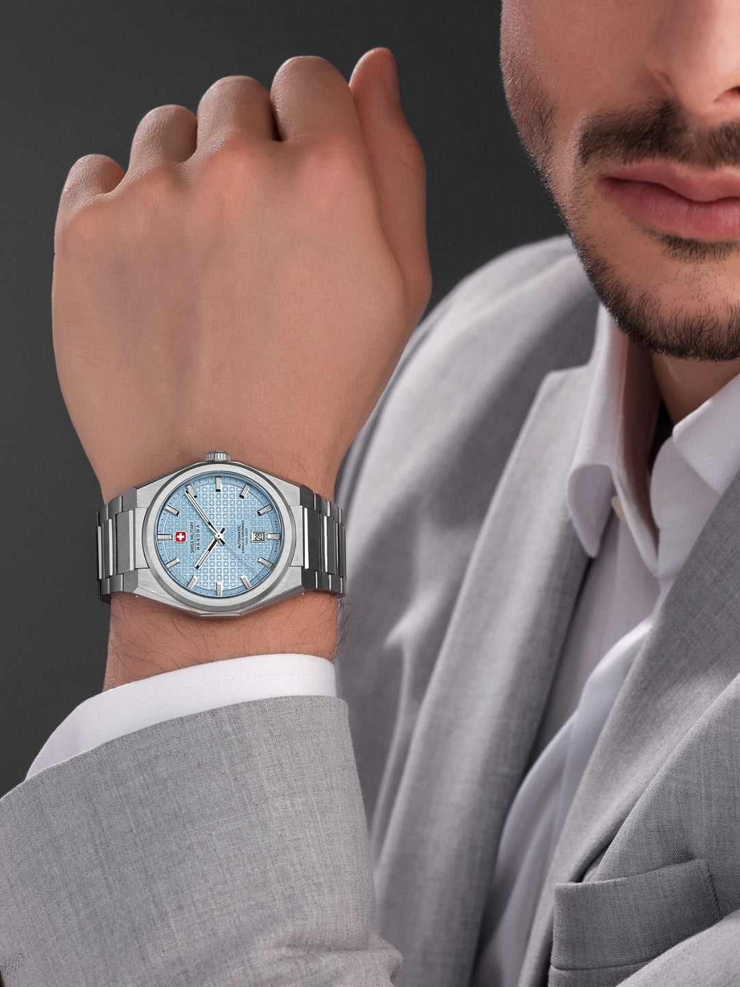 Swiss Military Hanowa Avalanche Icon Ice Blue Round Dial Automatic Swiss Made Watch For Mens-SMWGL0006904