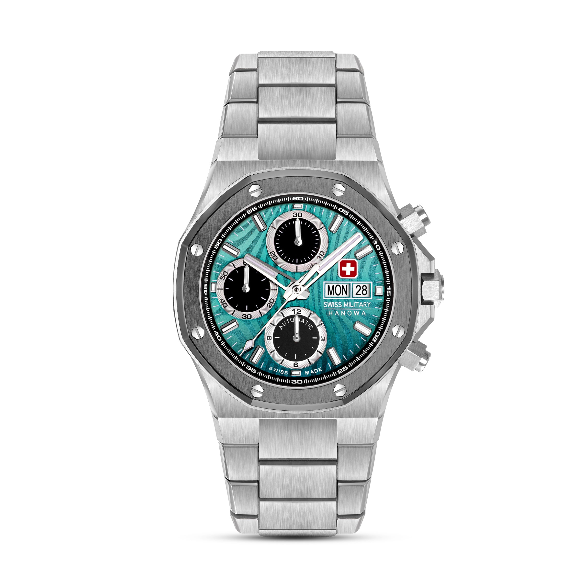 Swiss Military Hanowa Green Round Dial Automatic Swiss Made Watch For Mens-SMWGL0007002