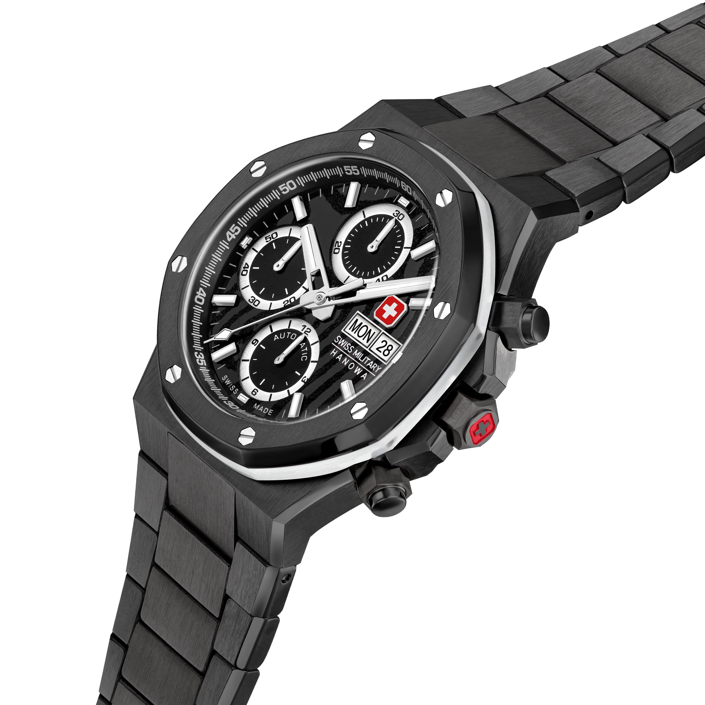 Swiss Military Hanowa Damask Legend - Ironblack Black Round Dial Automatic Swiss Made Watch For Mens-SMWGL0007030