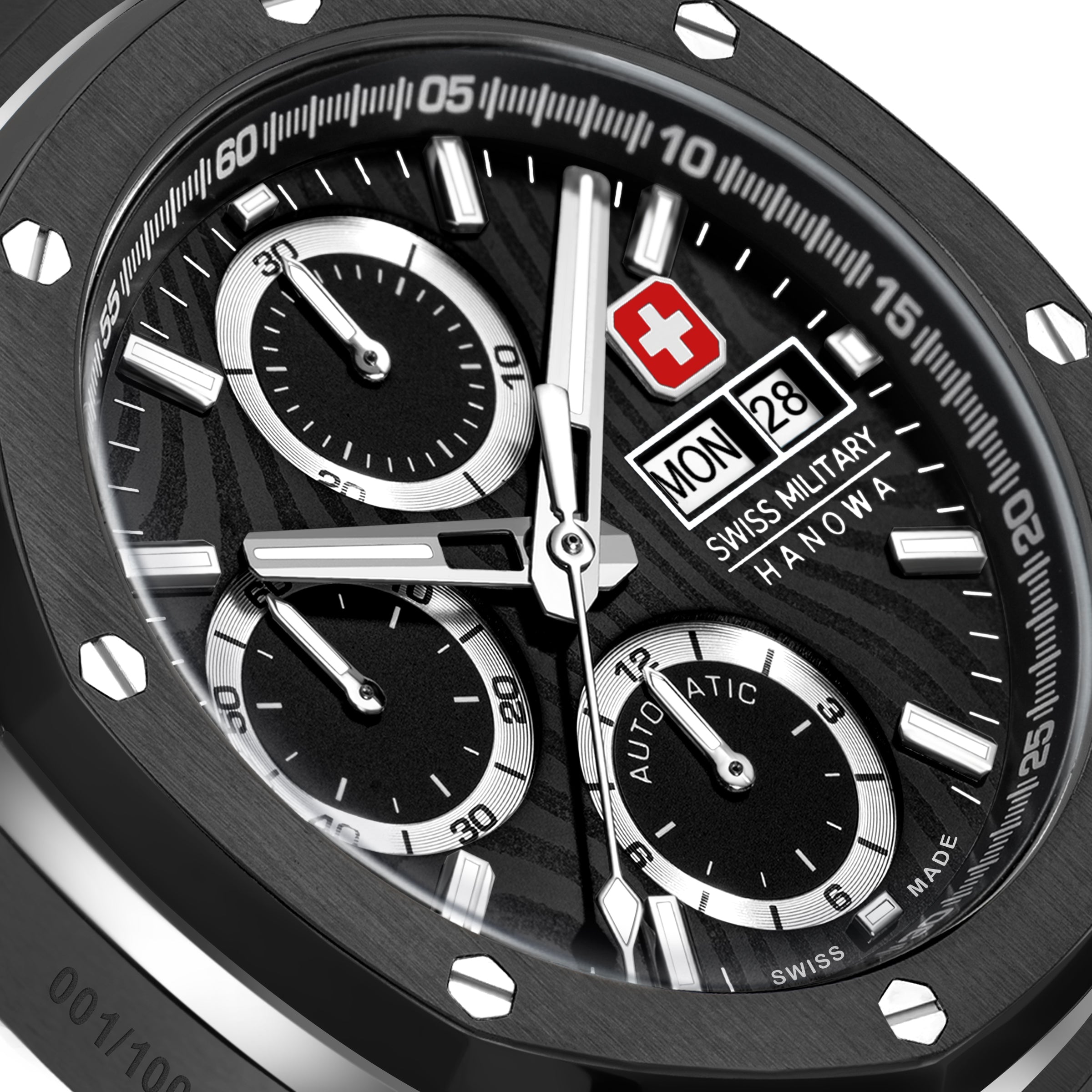 Swiss Military Hanowa Damask Legend - Ironblack Black Round Dial Automatic Swiss Made Watch For Mens-SMWGL0007030