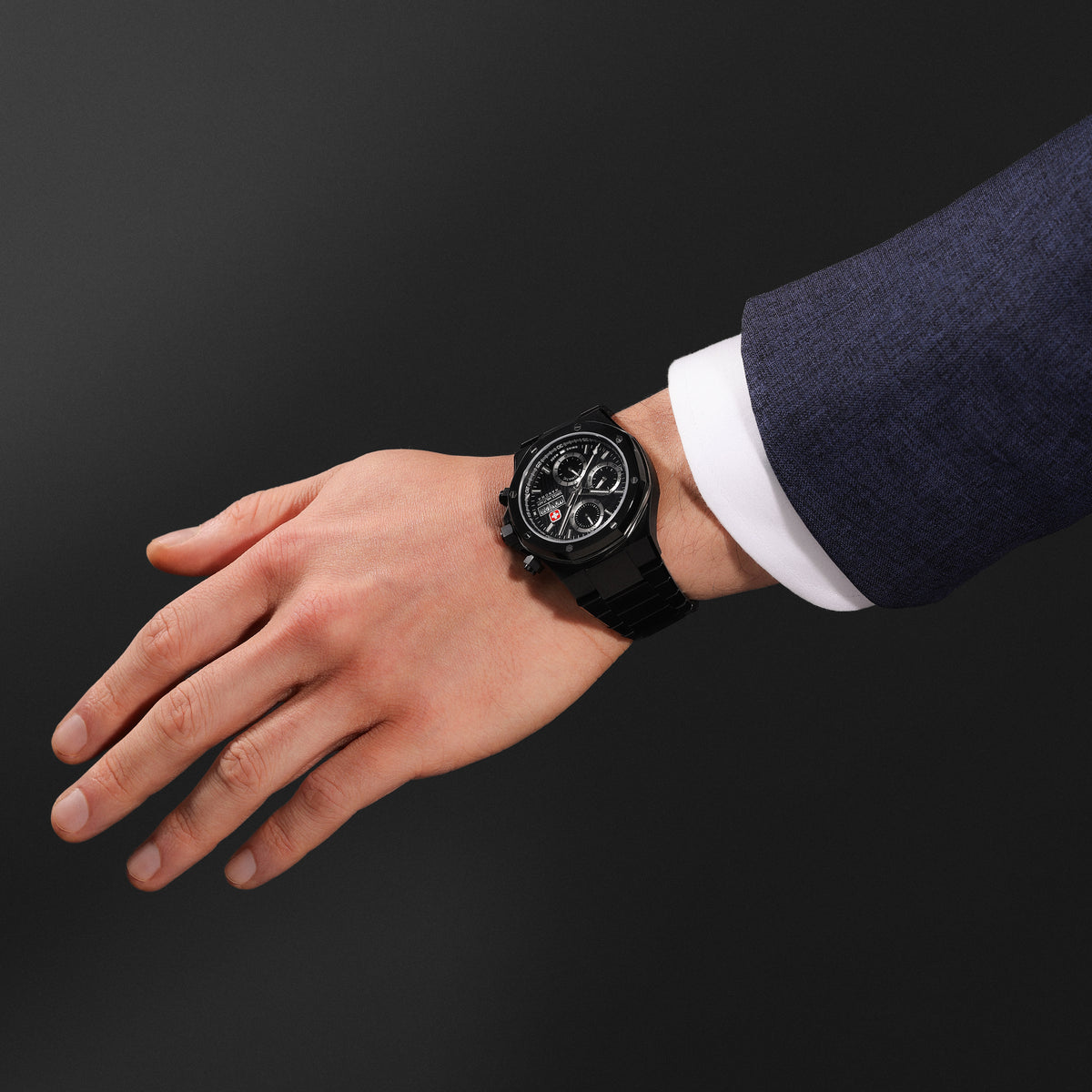 Swiss Military Hanowa Damask Legend - Ironblack Black Round Dial Automatic Swiss Made Watch For Mens-SMWGL0007030