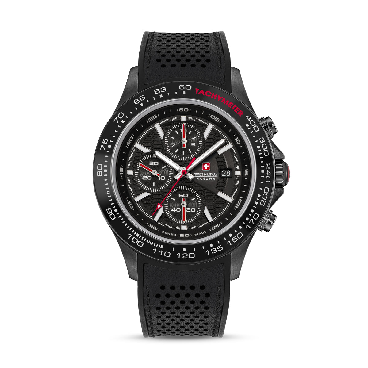 SMWGO0003430 Swiss Made Men's Chronograph Watch with Black Dial & Black Silicone Strap