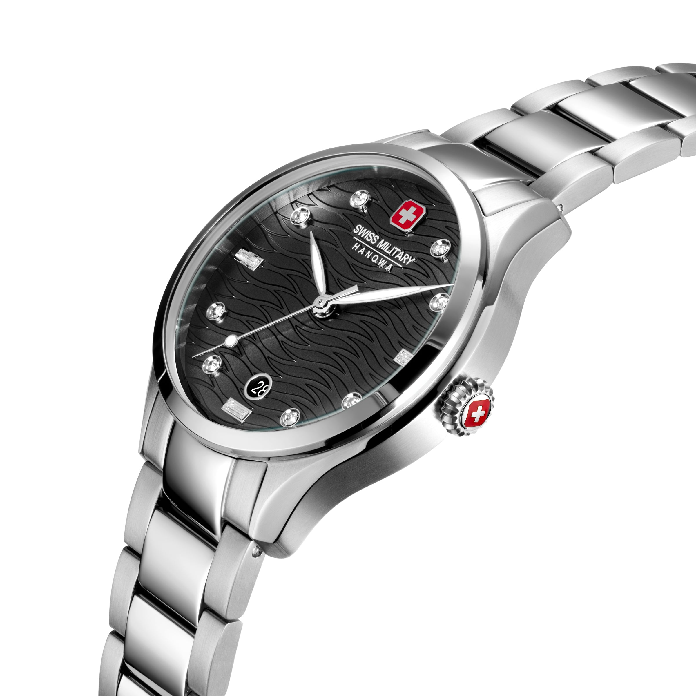 SMWLH0005303 Swiss Made Men's Watch with Black Dial & Silver Stainless Steel Bracelet