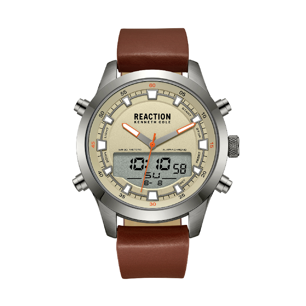 Kenneth Cole Reaction ANA-DIGIT Grey Brown Synthetic Leather Strap Casual Watch for Men's - KRWGD9005301