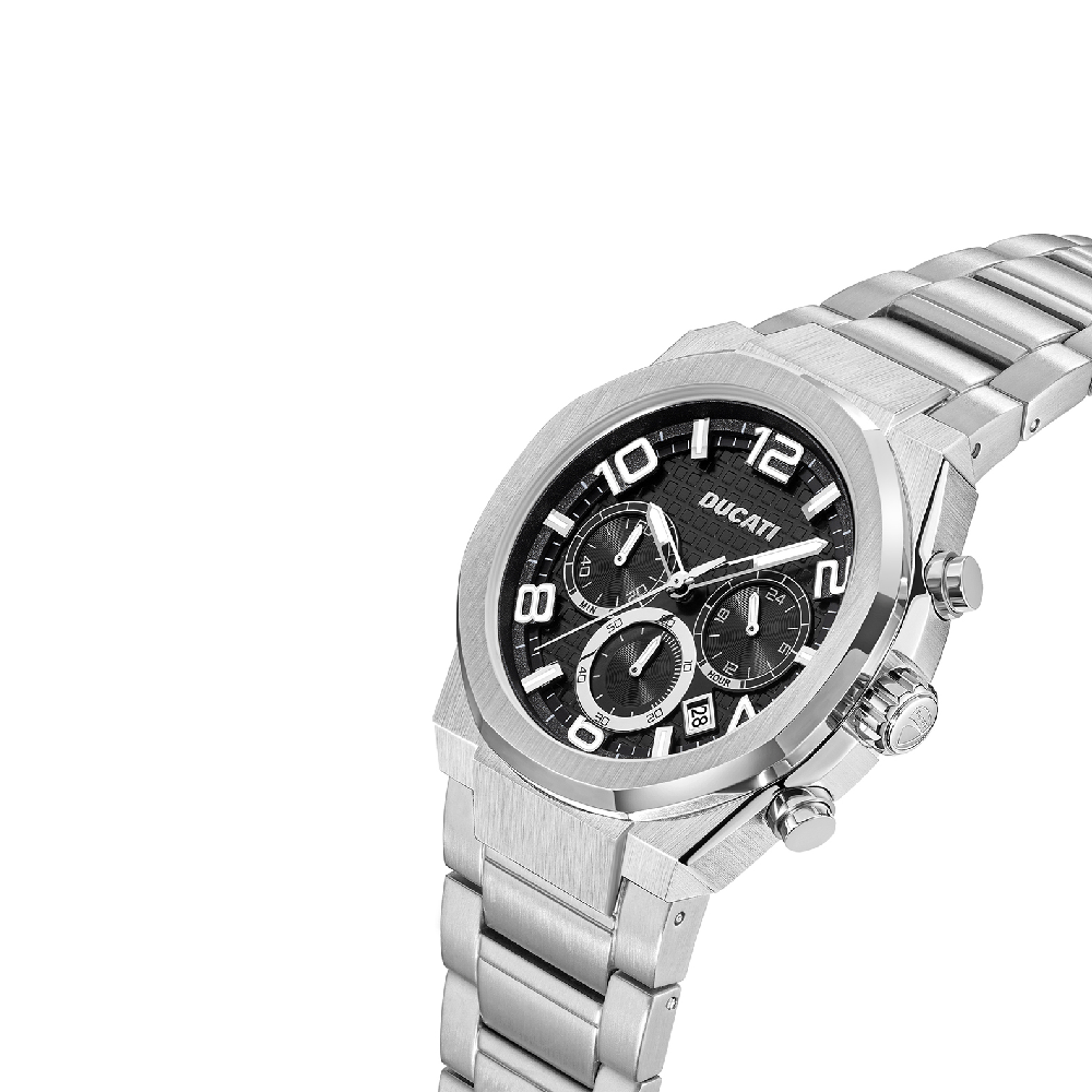 Ducati Chronograph Quartz Watch With Metal Bracelet Black Dial 44Mm Case