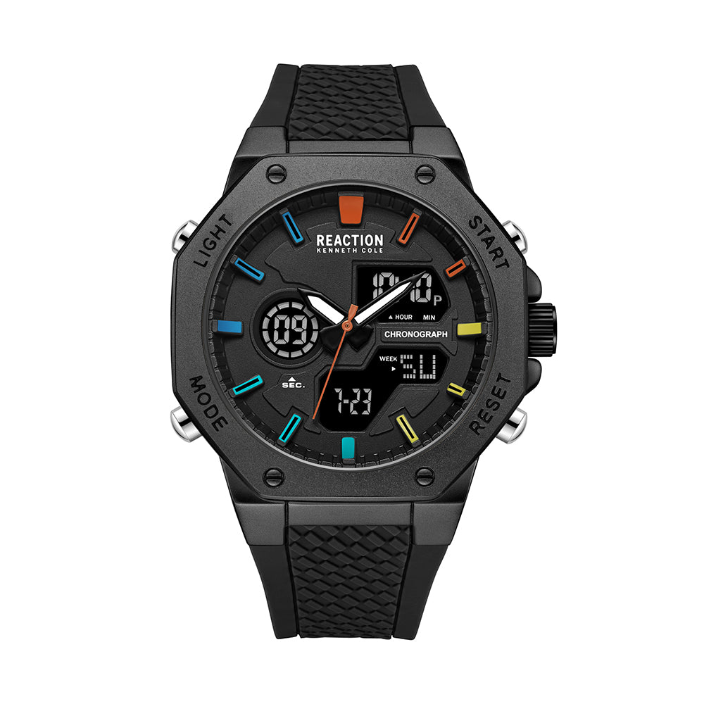 Kenneth Cole Reaction Analog Digital Black Silicon Strap Sports Wear Watch for Men's - KRWGP9005702