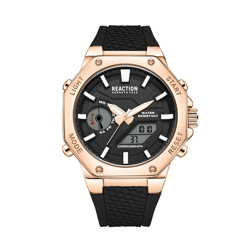 Kenneth Cole Reaction Analog Digital Black Silicon Strap Sports Wear Watch for Men's - KRWGP2191704