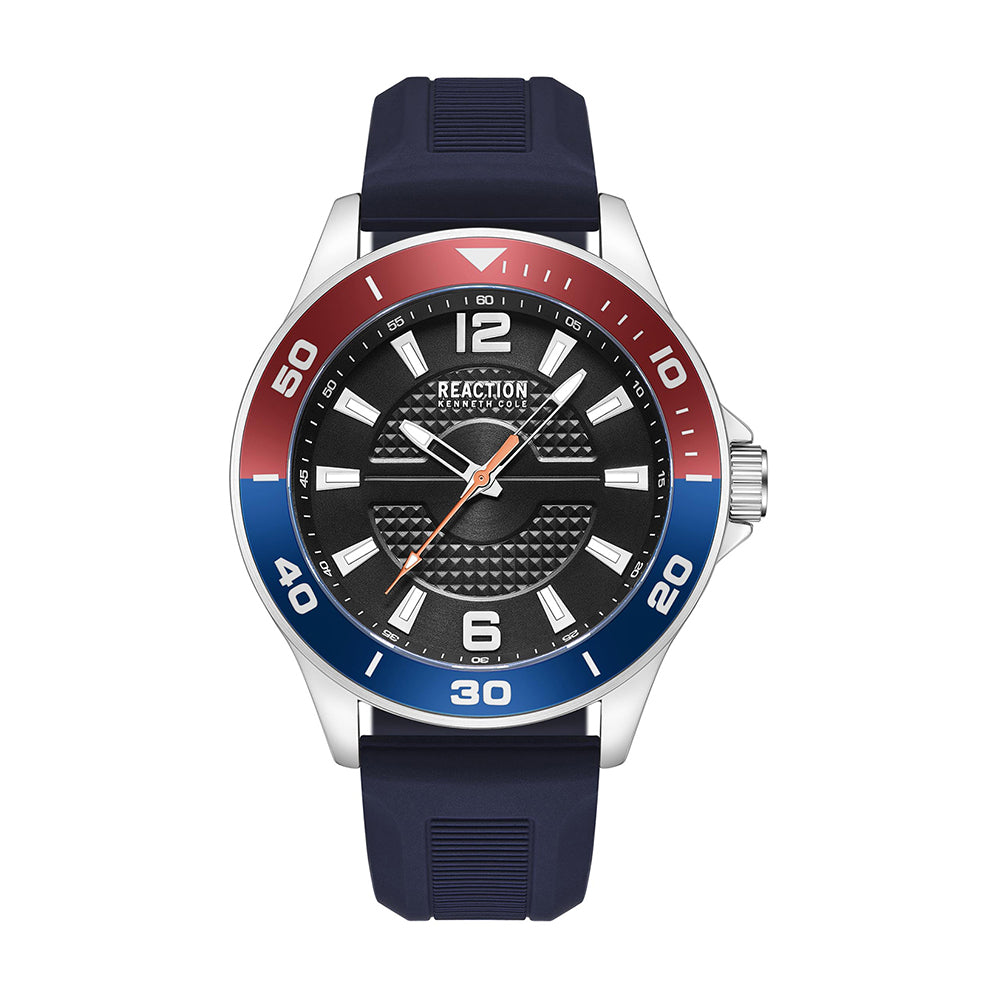 Kenneth Cole Reaction 3 Hands Black Blue Silicon Strap Sports Wear Watch for Men's - KRWGM9007103