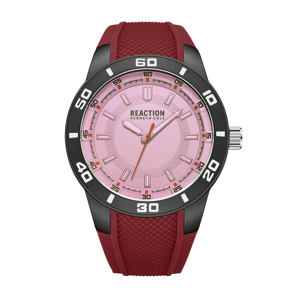 Kenneth Cole Reaction 3 Hands White Dial Red Silicon Strap Sports Wear Watch for Men's - KRWGM9006202