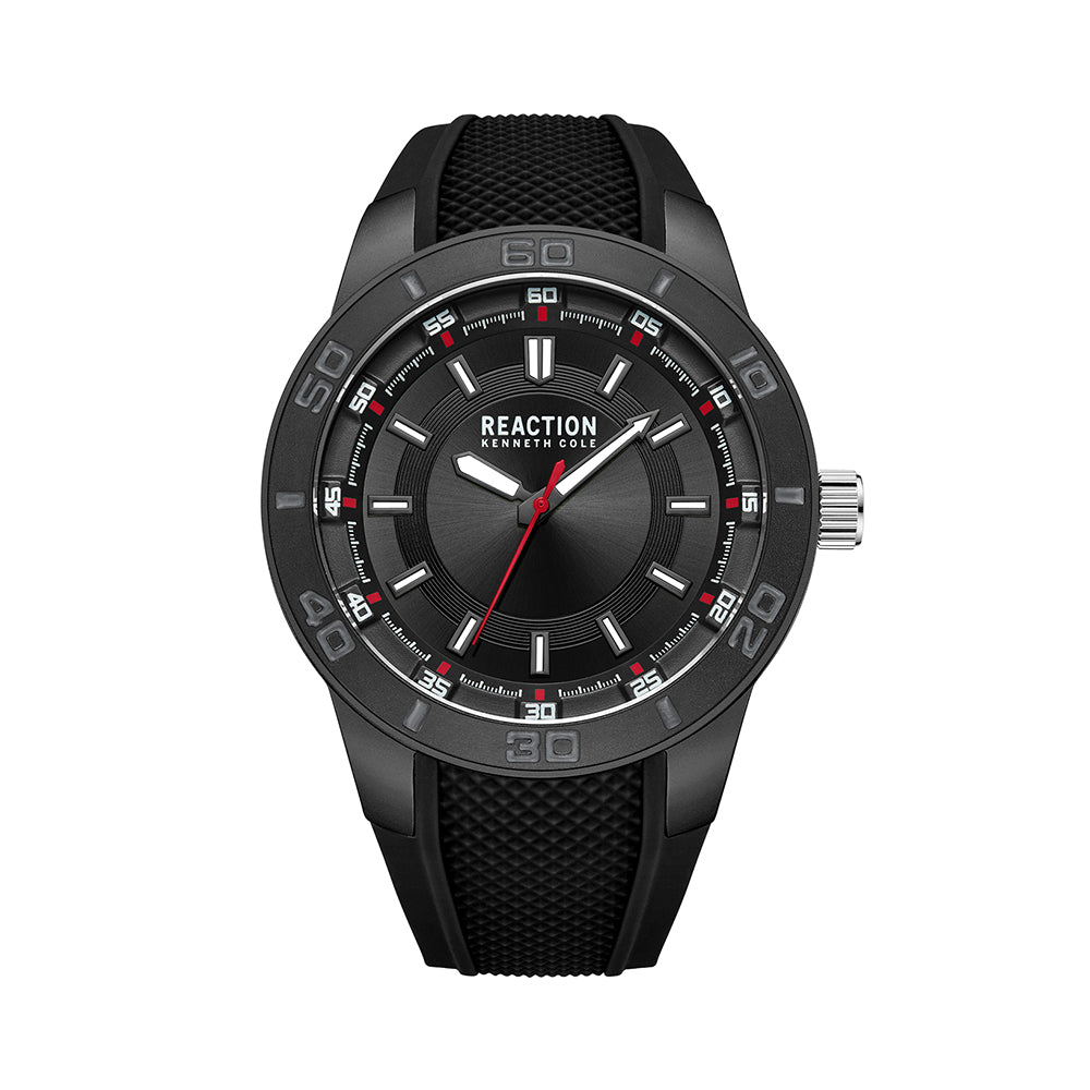 Kenneth Cole Reaction 3 Hands Black Dial Black Silicon Strap Sports Wear Watch for Men's - KRWGM9006201