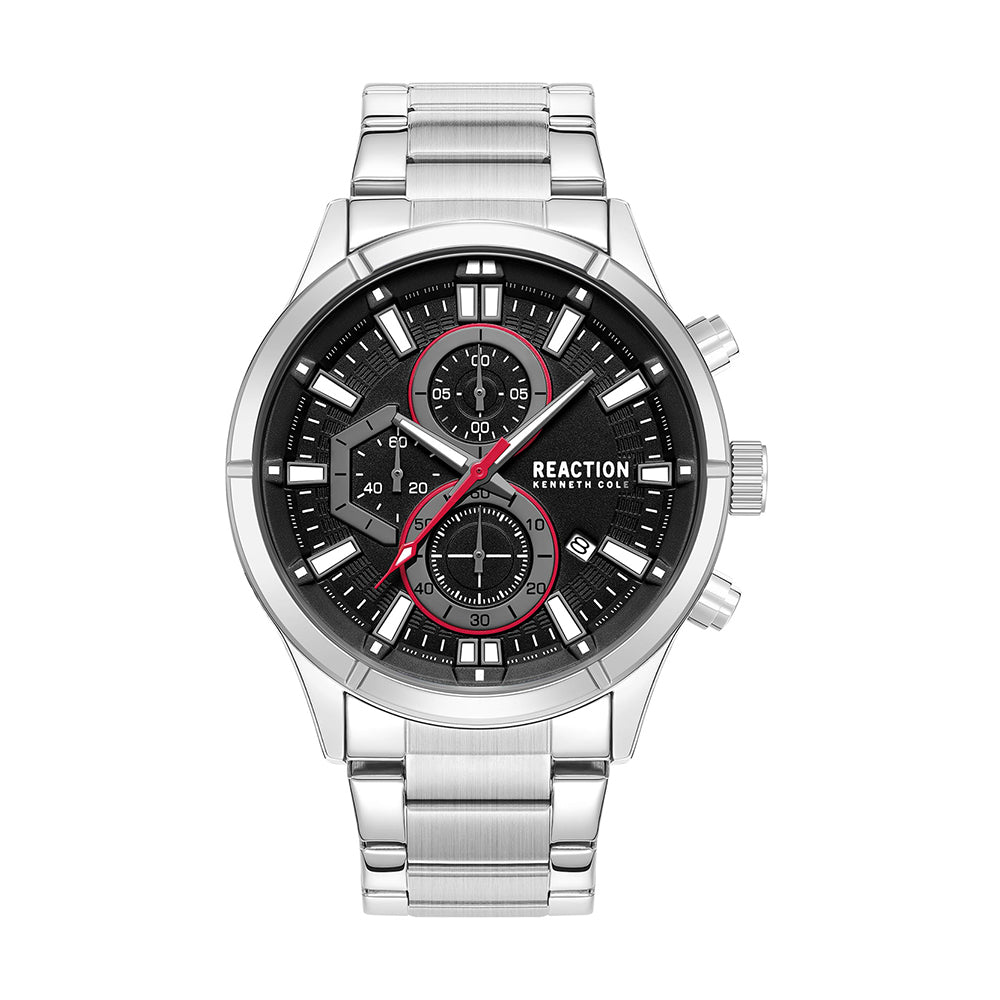 Kenneth Cole Reaction Chronograph Black Silver Stainless Steel Bracelet Casual Watch for Men's - KRWGI9006801