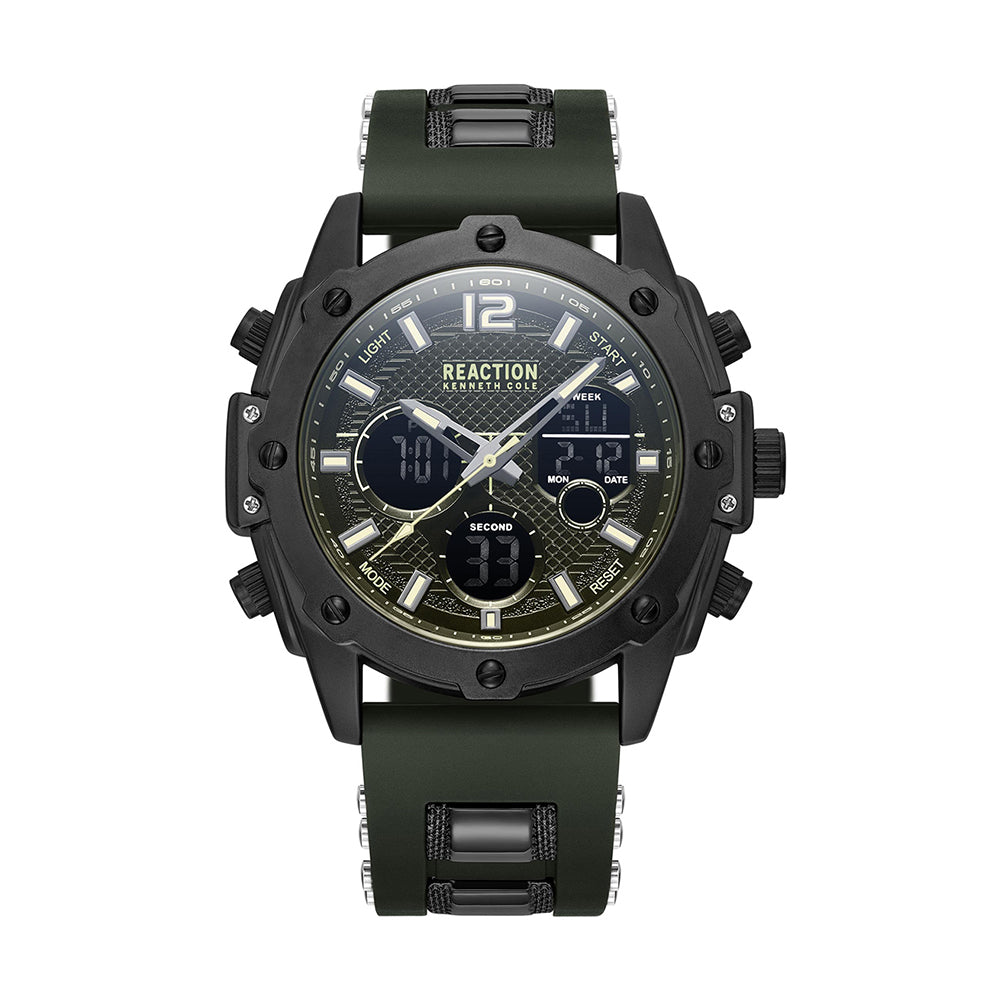 Kenneth Cole Reaction Analog Digital Green Silicon Strap Sports Wear Watch for Men's - KRWGP9006703