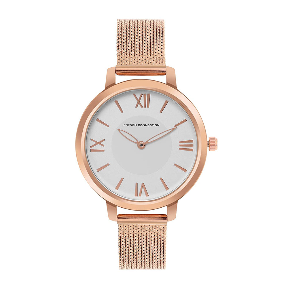 French Connection Analog Rose Gold Mesh Strap Women's Watch-FCN00027B