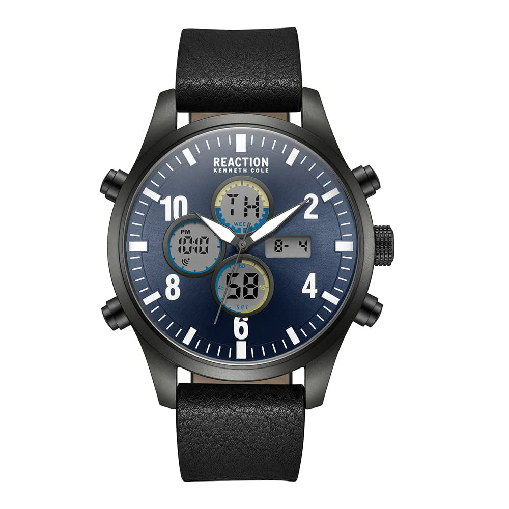 Kenneth Cole Reaction ANA-DIGIT Blue Black Synthetic Leather Strap Cas