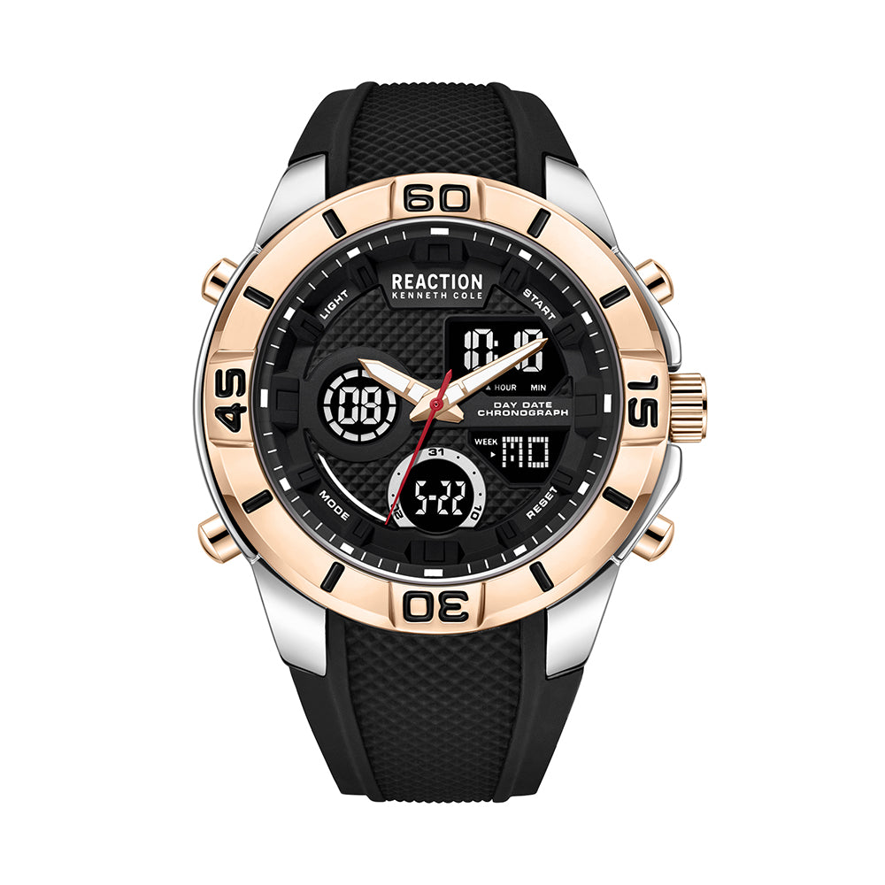 Kenneth Cole Reaction ANA-DIGIT Black Black Silicon Strap Sports Wear