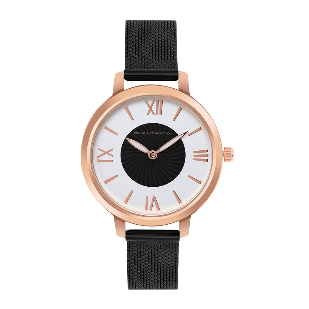 French Connection Analog Black Mesh Strap Women's Watch-FCN00027D