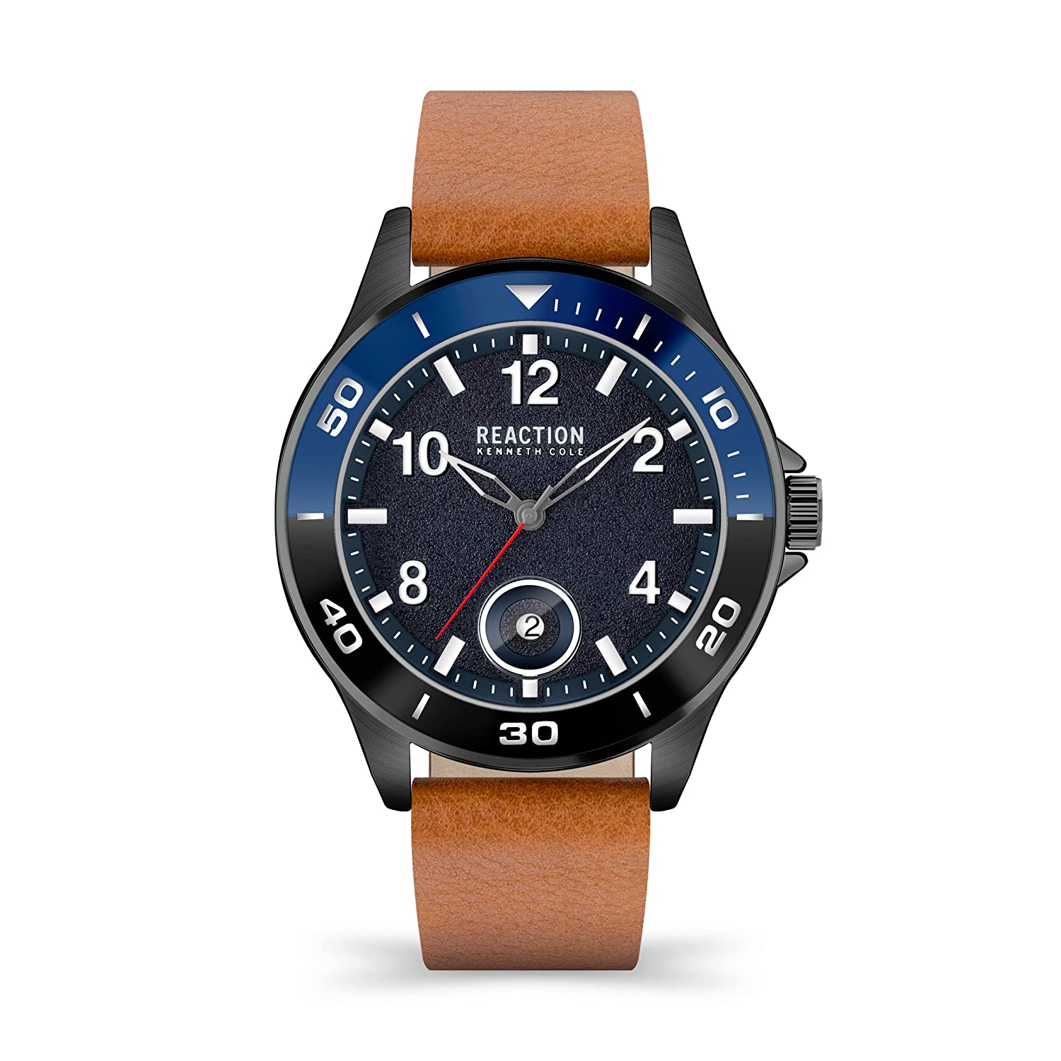 Kenneth Cole Reaction 3 Hands Men TAN Leather Strap Ephraim KRWGB21935