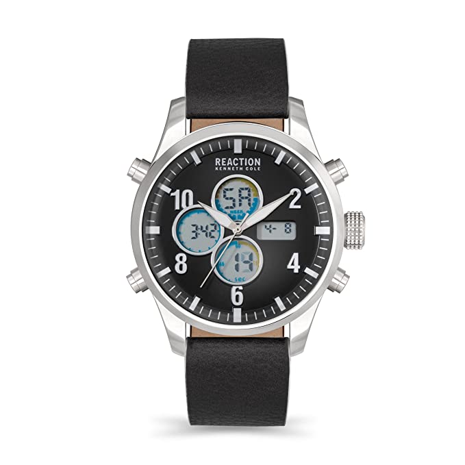 Kenneth Cole Reaction Analog Digital Men Black Leather Strap Neo KRWGD2191803