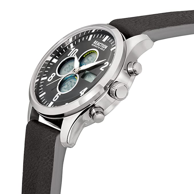 Kenneth Cole Reaction Analog Digital Men Black Leather Strap Neo KRWGD2191803