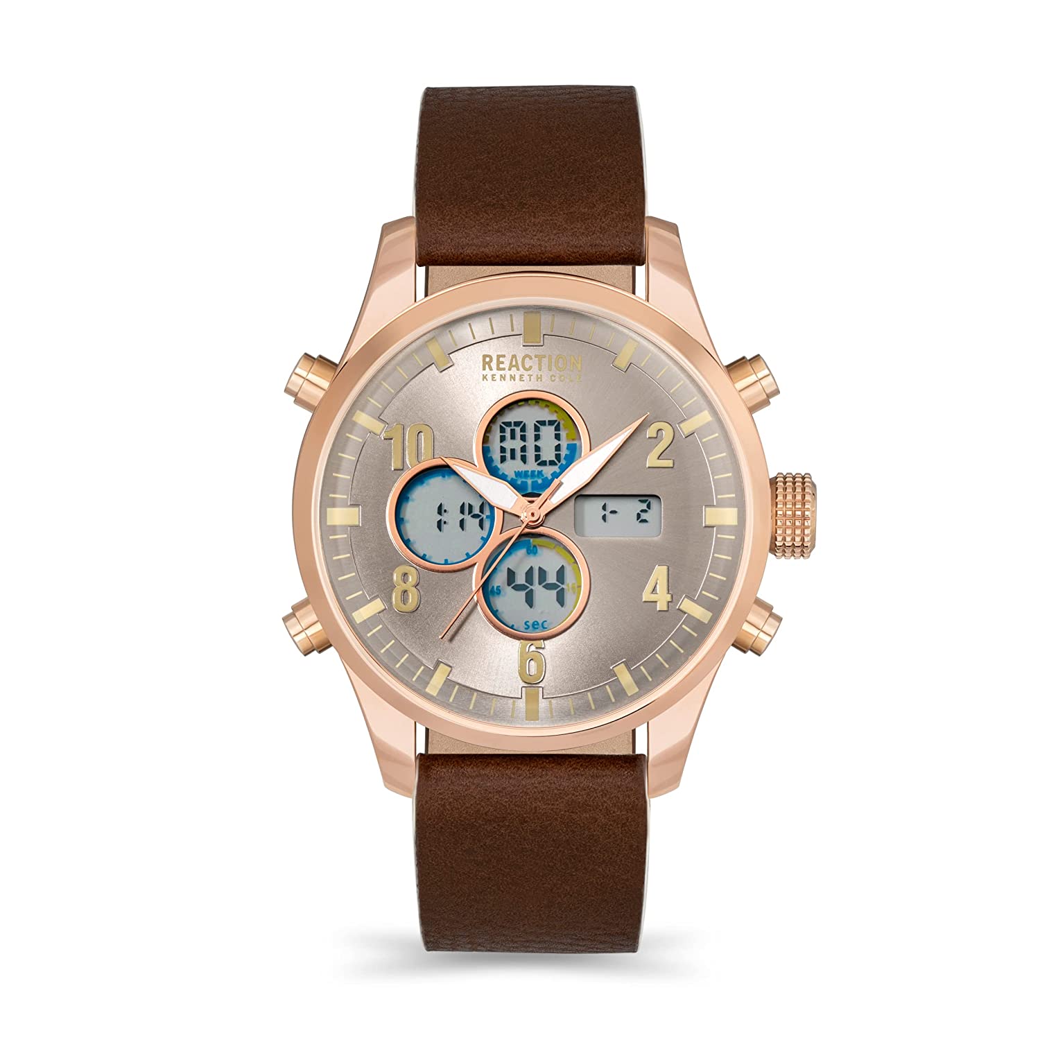 Kenneth Cole Reaction Analogue-Digital Men Brown Leather Strap Neo KRWGD2191804
