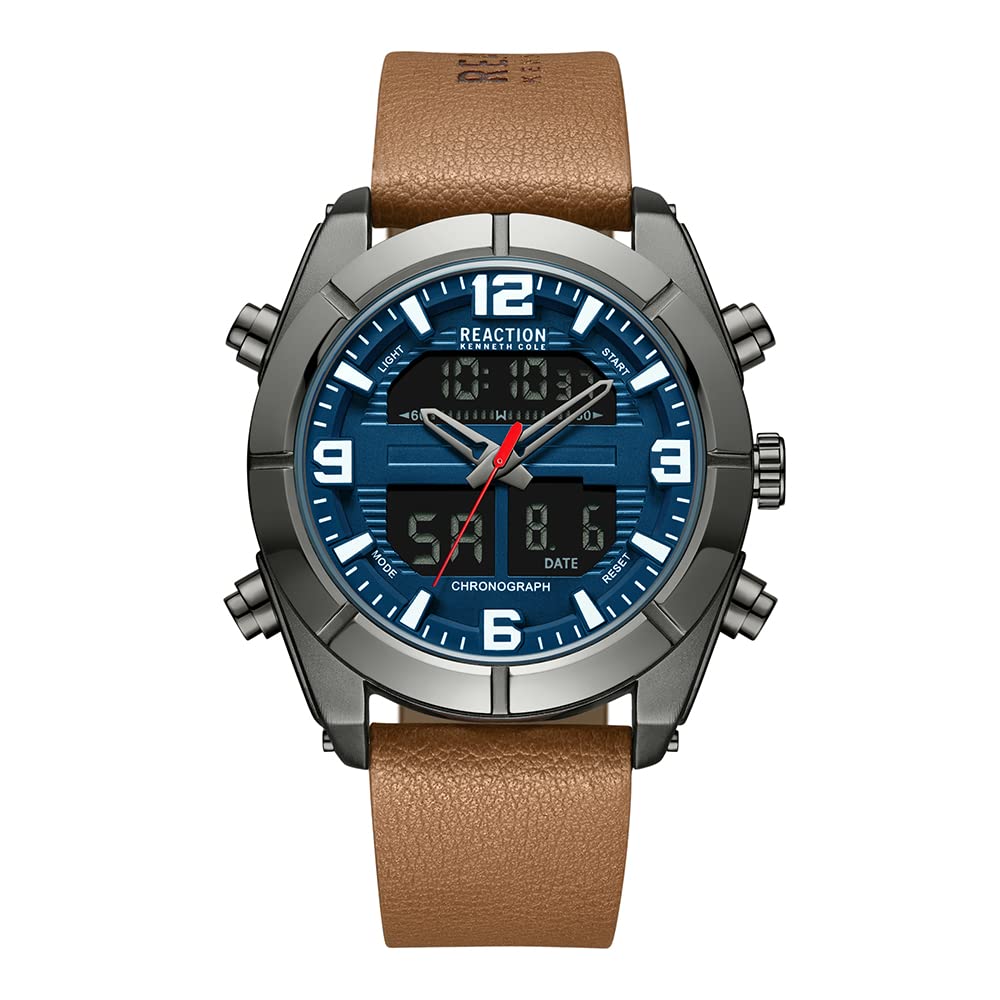 Kenneth Cole Reaction ANA-DIGIT Blue Tan Synthetic Leather Strap Sports Wear Watch for Men's - KRWGD9005501