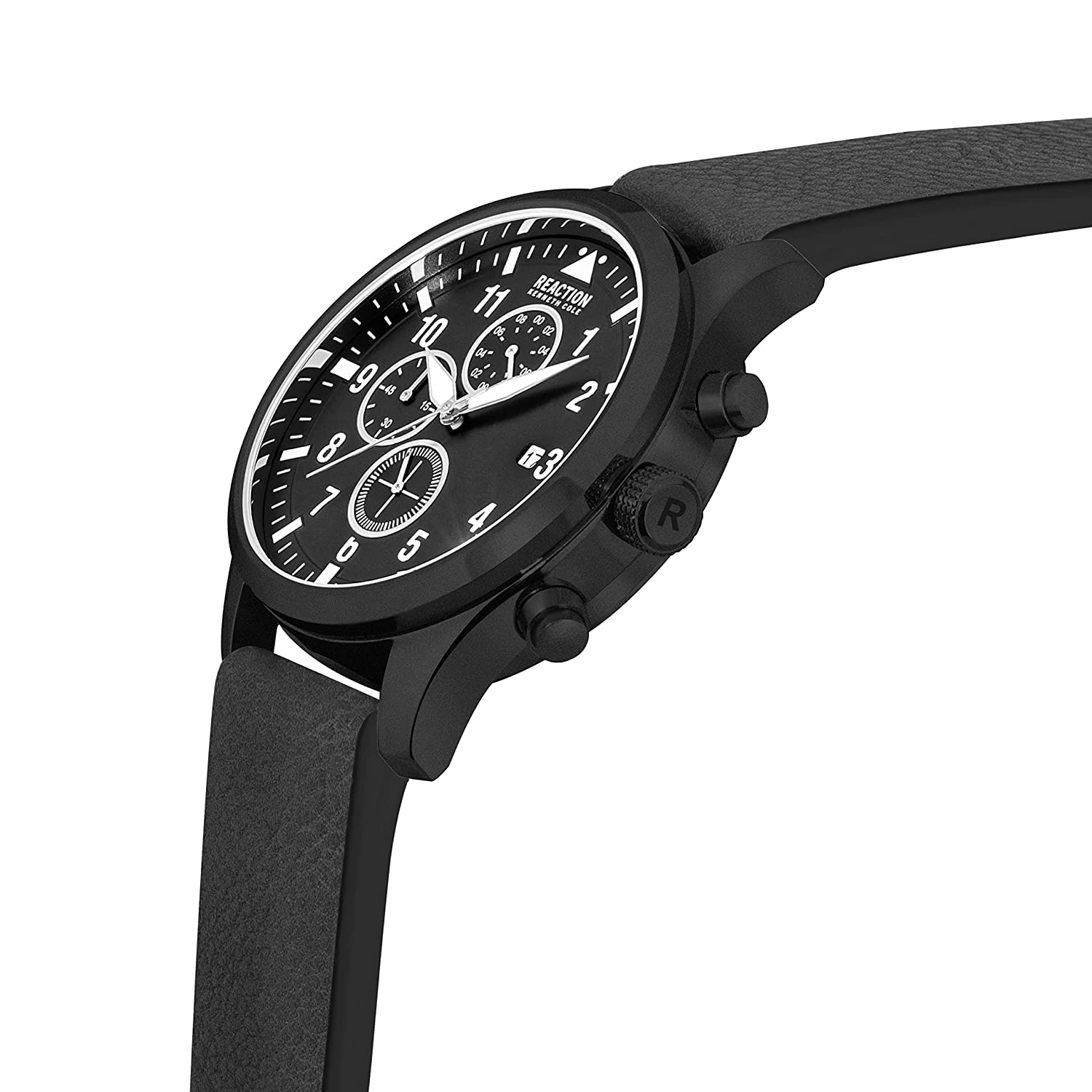 Kenneth Cole Reaction Chrono Men Black Leather Strap Arco KRWGF2192501