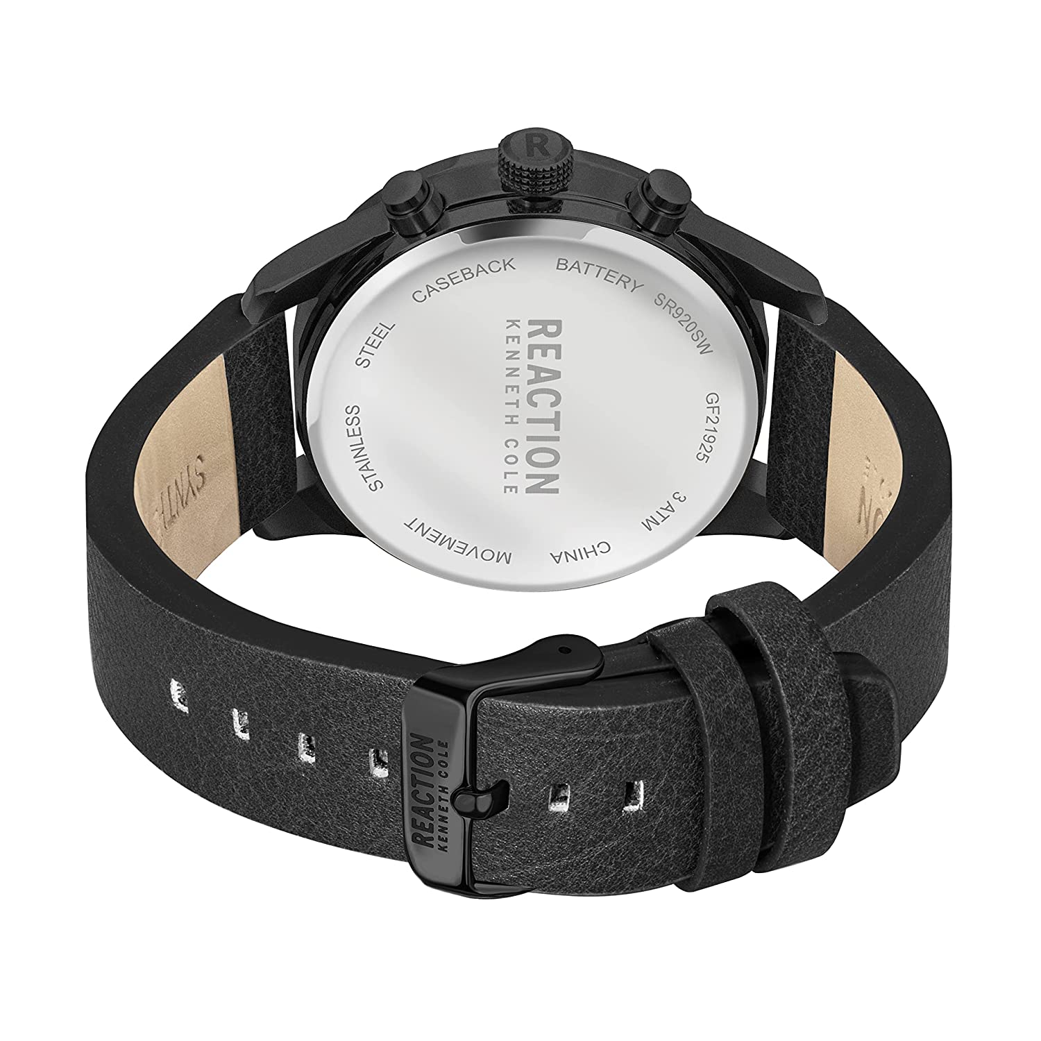 Kenneth Cole Reaction Chrono Men Black Leather Strap Arco KRWGF2192501