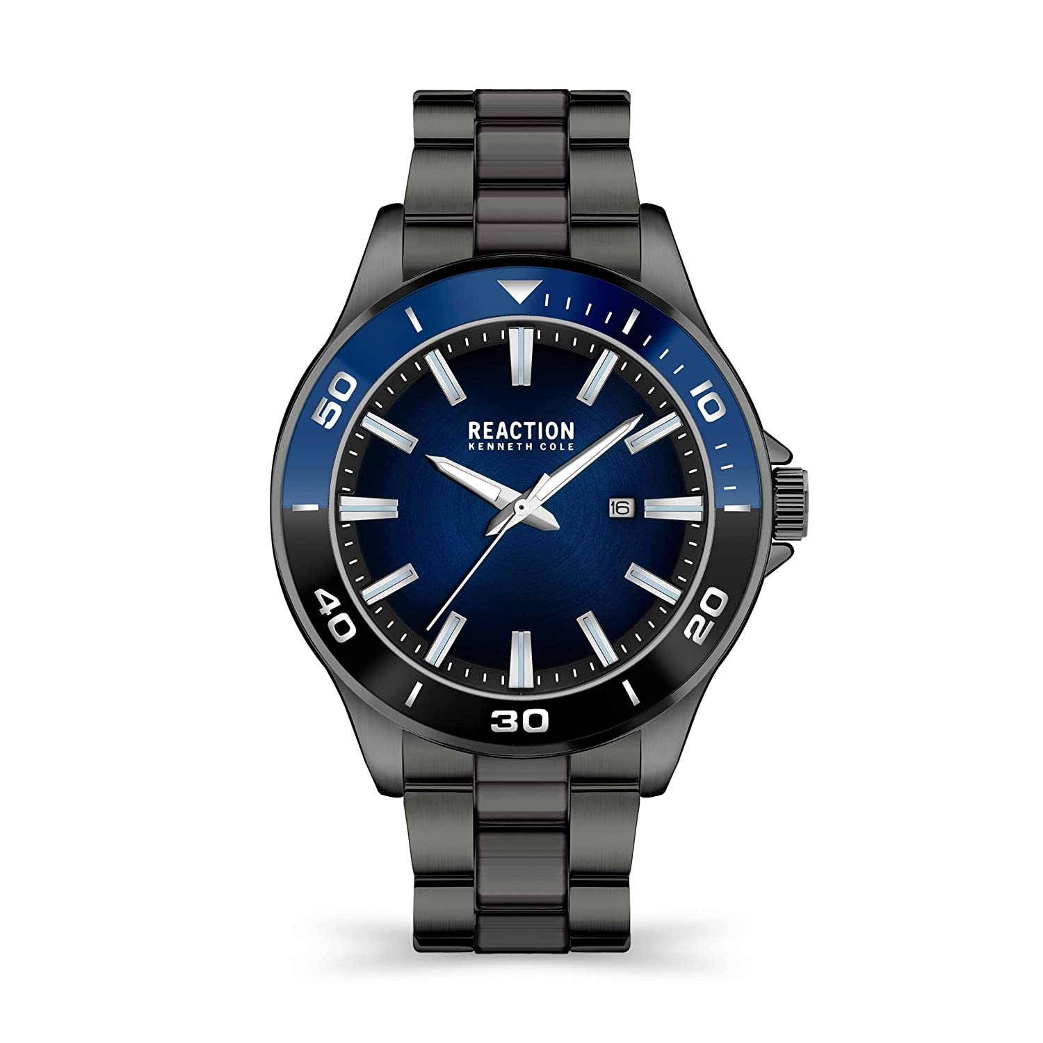 Kenneth Cole Reaction 3 Hands Men IP GUN Stainless Steel Bracelet Rio KRWGH2193702
