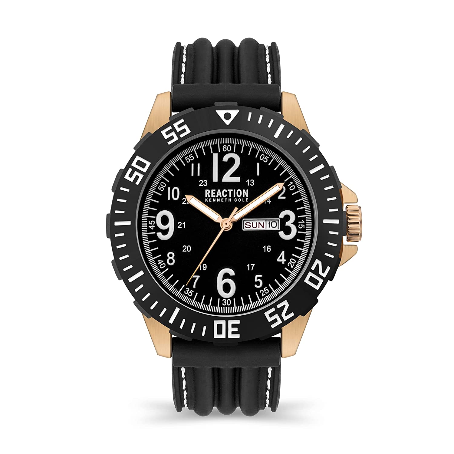 Kenneth Cole Reaction 3 Hands Men Black Silicon Strap Blaine KRWGN2193403