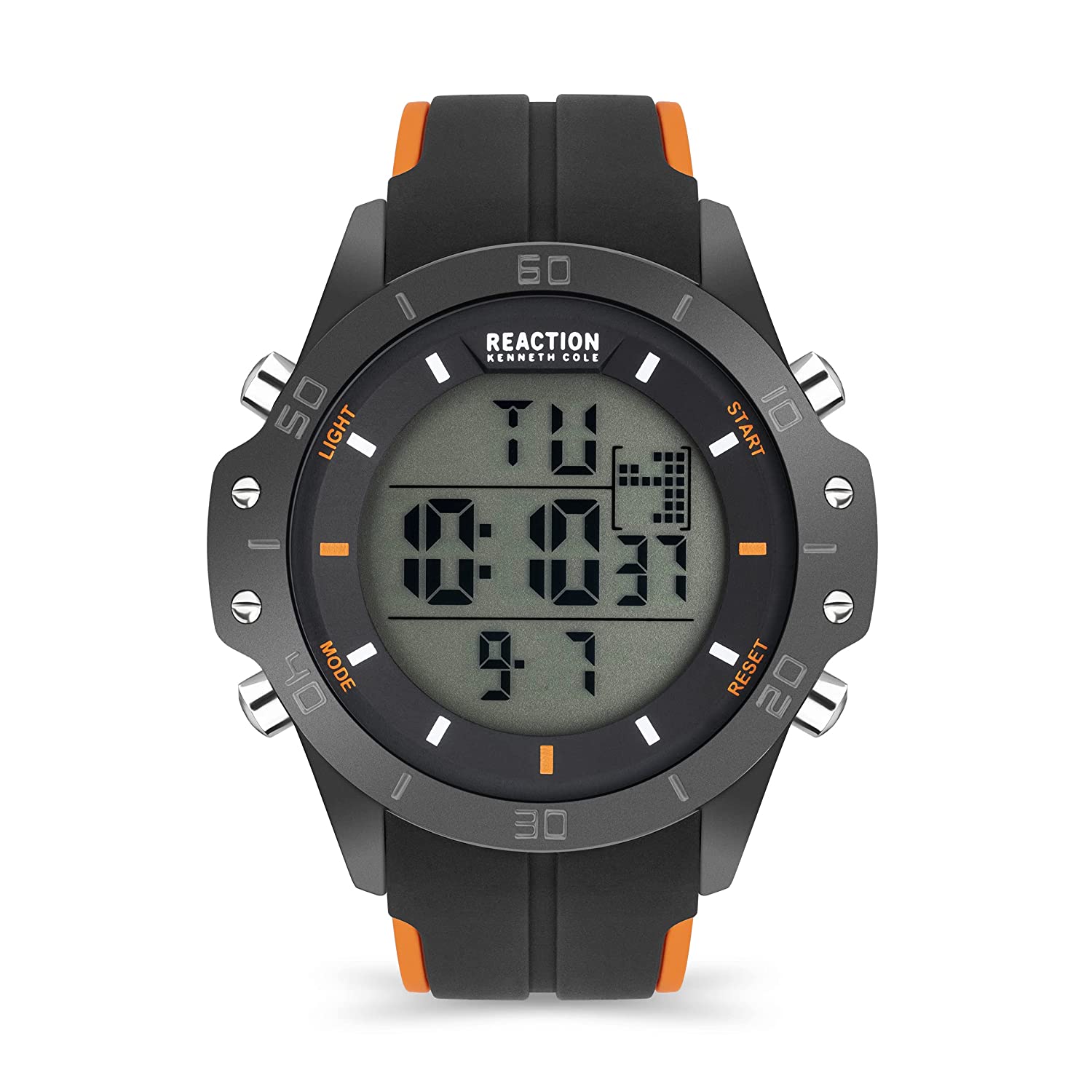 Kenneth Cole Reaction Analog Digital Men Black / ORANGE Silicon Strap Pete KRWGP2194203