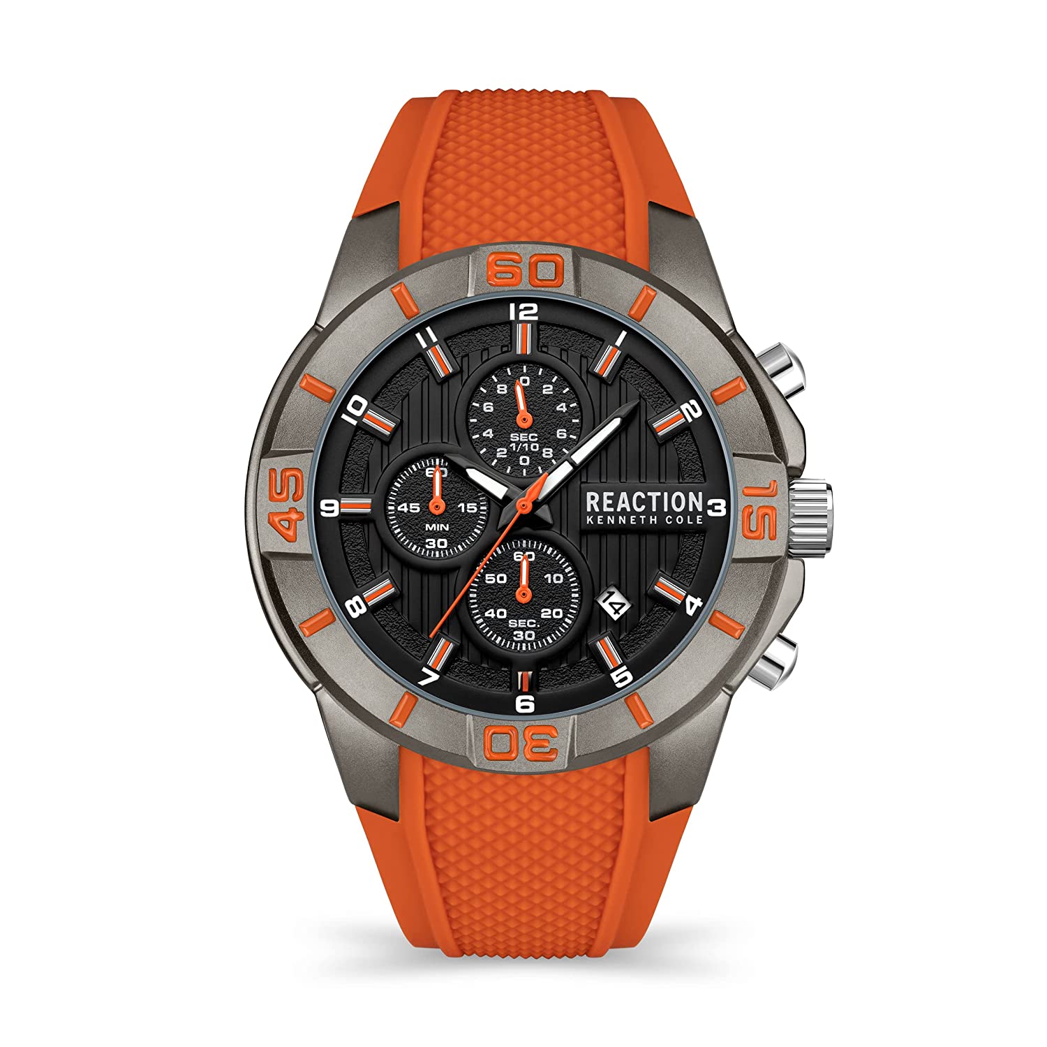 Kenneth Cole Reaction Chrono Men ORANGE Silicon Strap Milo KRWGQ2192902
