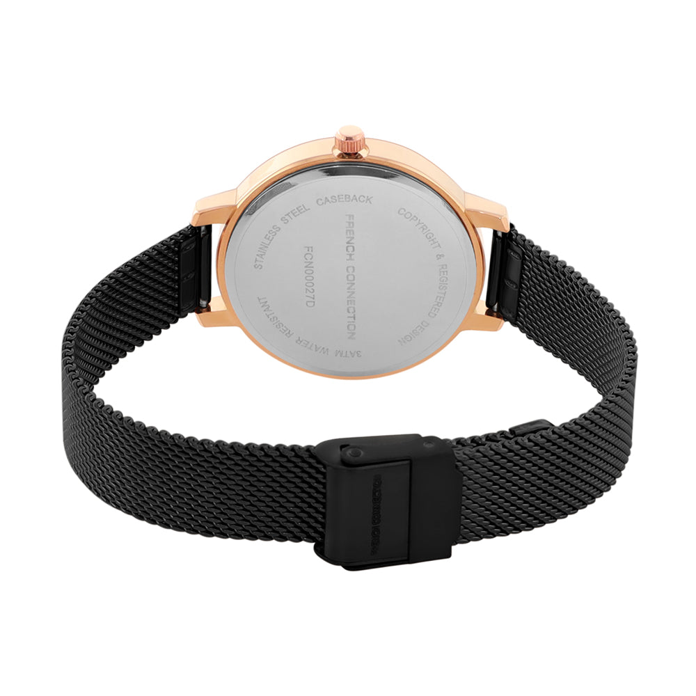 French Connection Analog Black Mesh Strap Women's Watch-FCN00027D