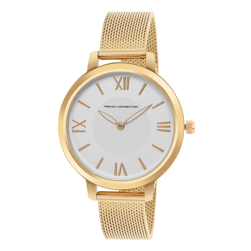 French Connection Analog Gold Mesh Strap Women's Watch-FCN00027A
