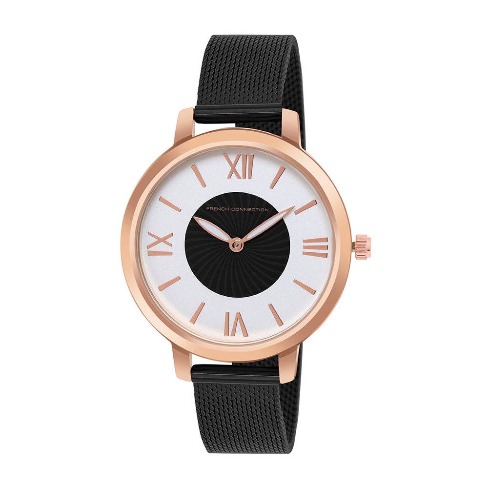 French Connection Analog Black Mesh Strap Women's Watch-FCN00027D