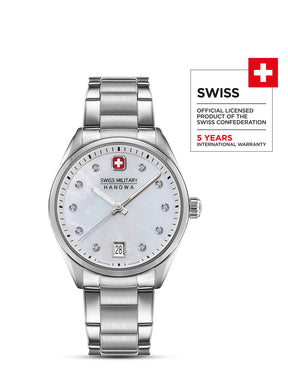 Swiss Military Hanowa Silver Dial Analogue Swiss Made Watch For Womens-SMWLH0005001