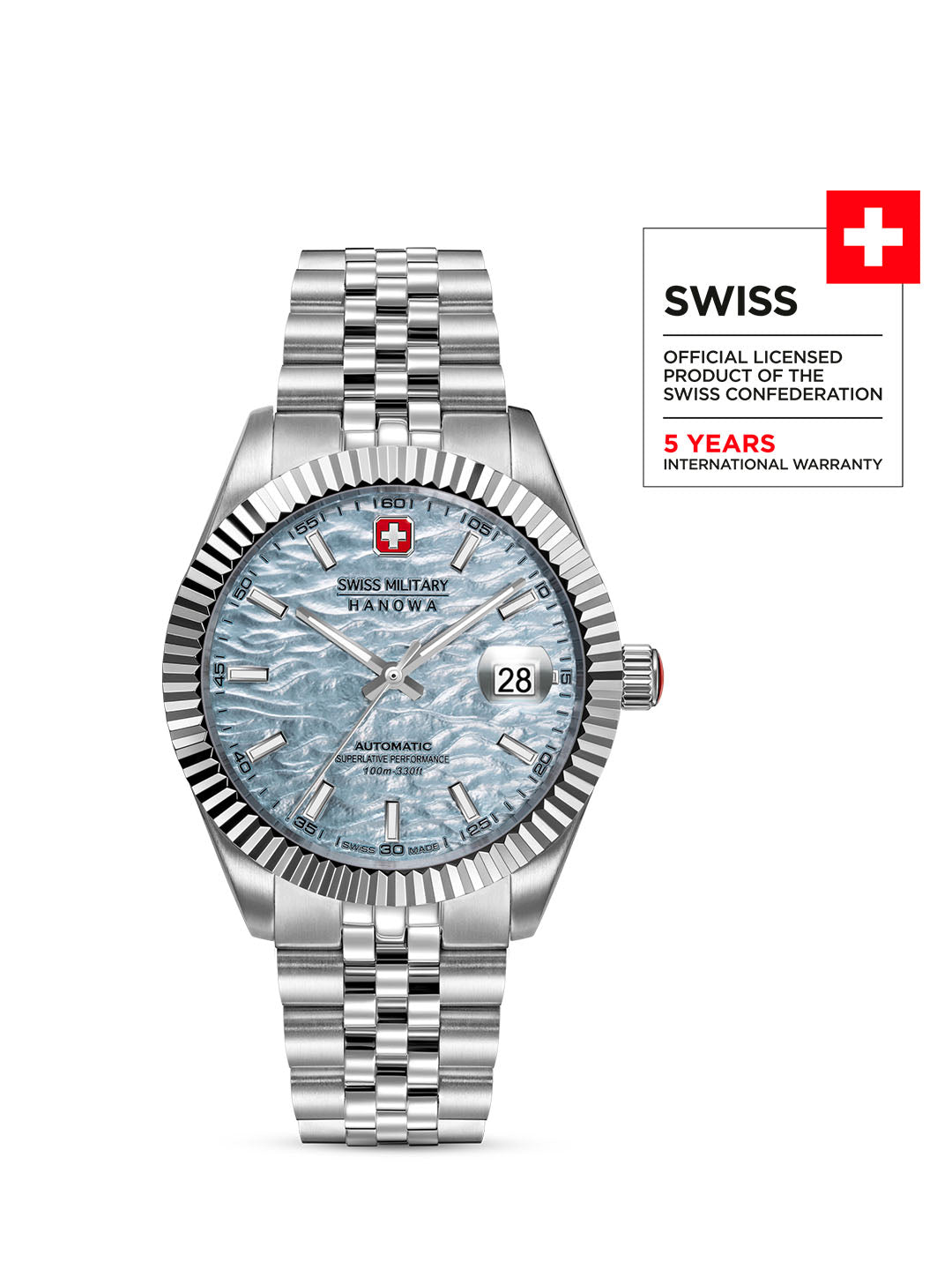 Swiss Military Hanowa Master Diligenter Ice Blue Round Dial Automatic Swiss Made Watch For Mens-SMWGL0005405