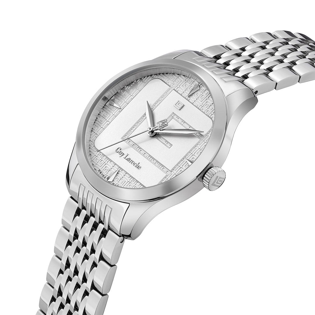 Guy Laroche Maxime 3 Hands Round Dial Silver SWISS MADE Watch for Men - GLWGG0001201