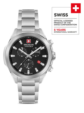 SMWGI0001901 Swiss Made Men's Chronograph Watch with Black Dial & Silver Stainless Steel Bracelet