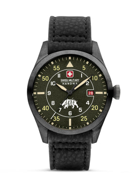 SMWGN0001231 Men's Quartz Watch with Olive Green Dial & Black Vegan Leather Strap