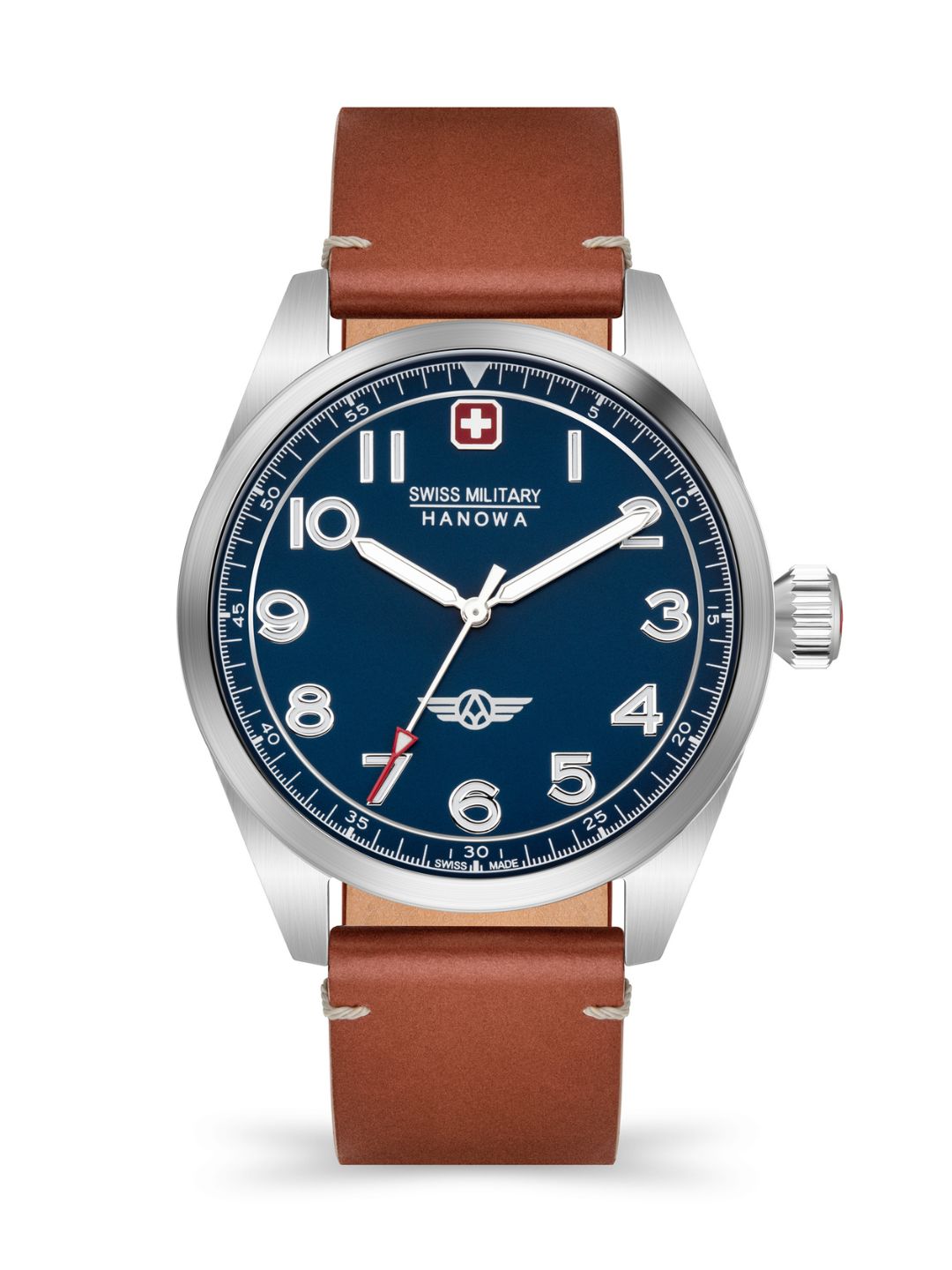 SMWGA2100402 Swiss Made Men's Watch with Blue Dial & Brown Genuine Leather Strap