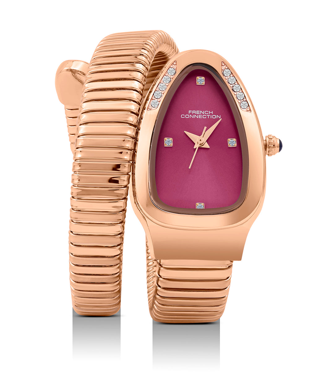 The Mystic Curve 2.0 Women’s Wrap Around Strap Analogue Watch | Rose Gold Embellished Oval Dial Trendy Watch - FCN0132RGM
