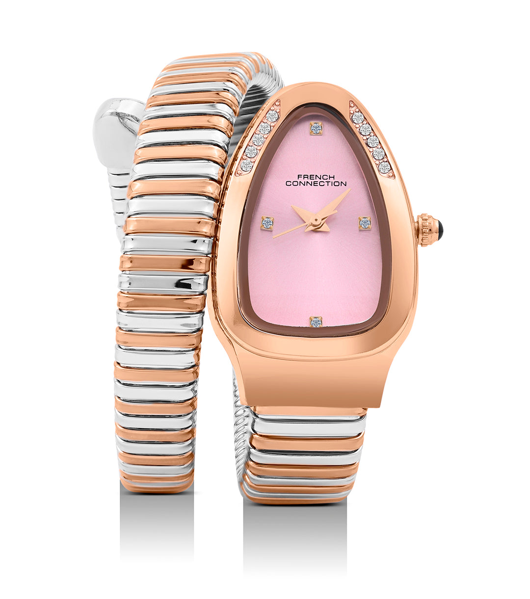 The Mystic Curve 2.0 Women’s Wrap Around Strap Analogue Watch | Pink Embellished Oval Dial Trendy Watch - FCN0132RTM