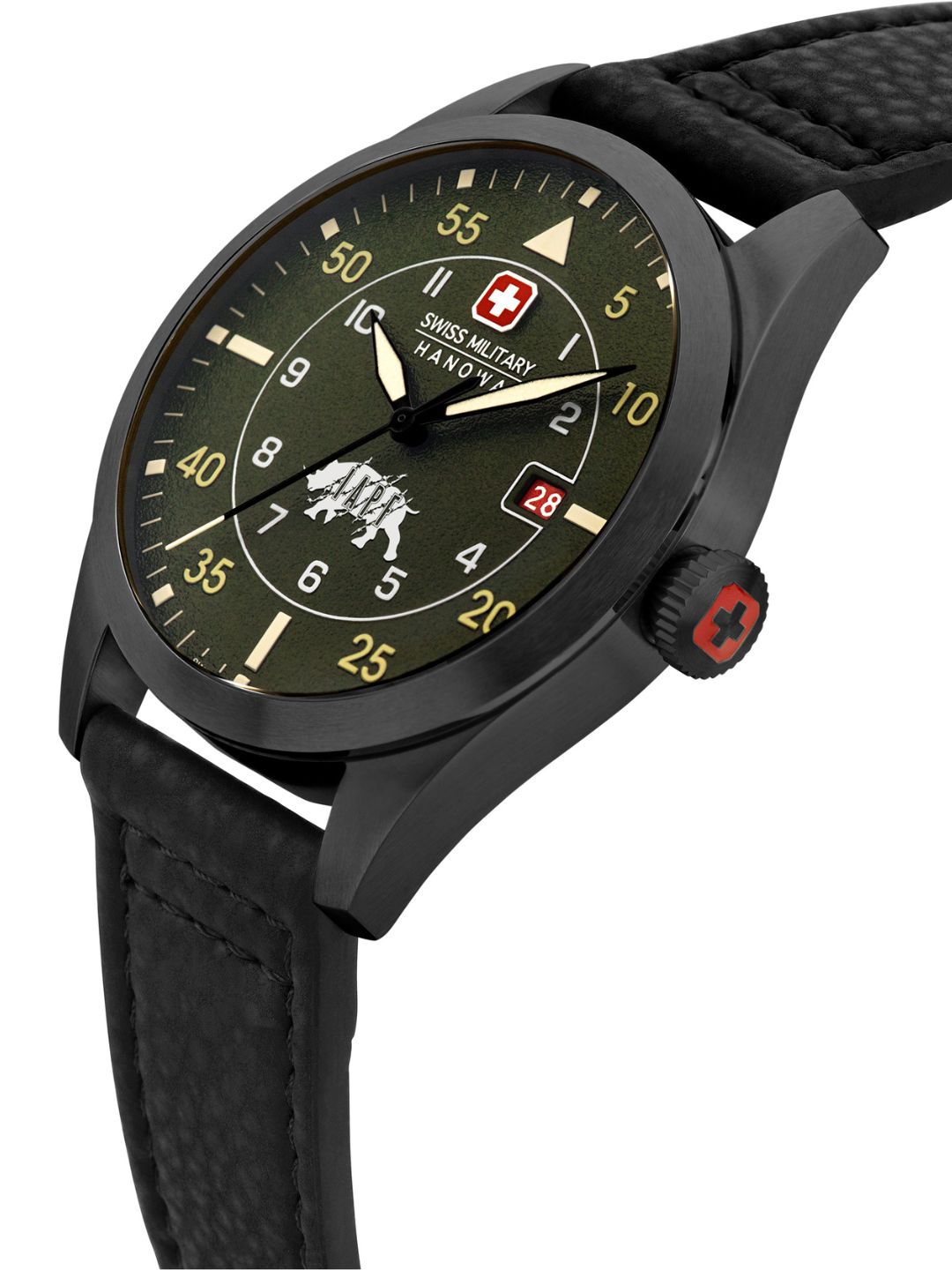 SMWGN0001231 Men's Quartz Watch with Olive Green Dial & Black Vegan Leather Strap