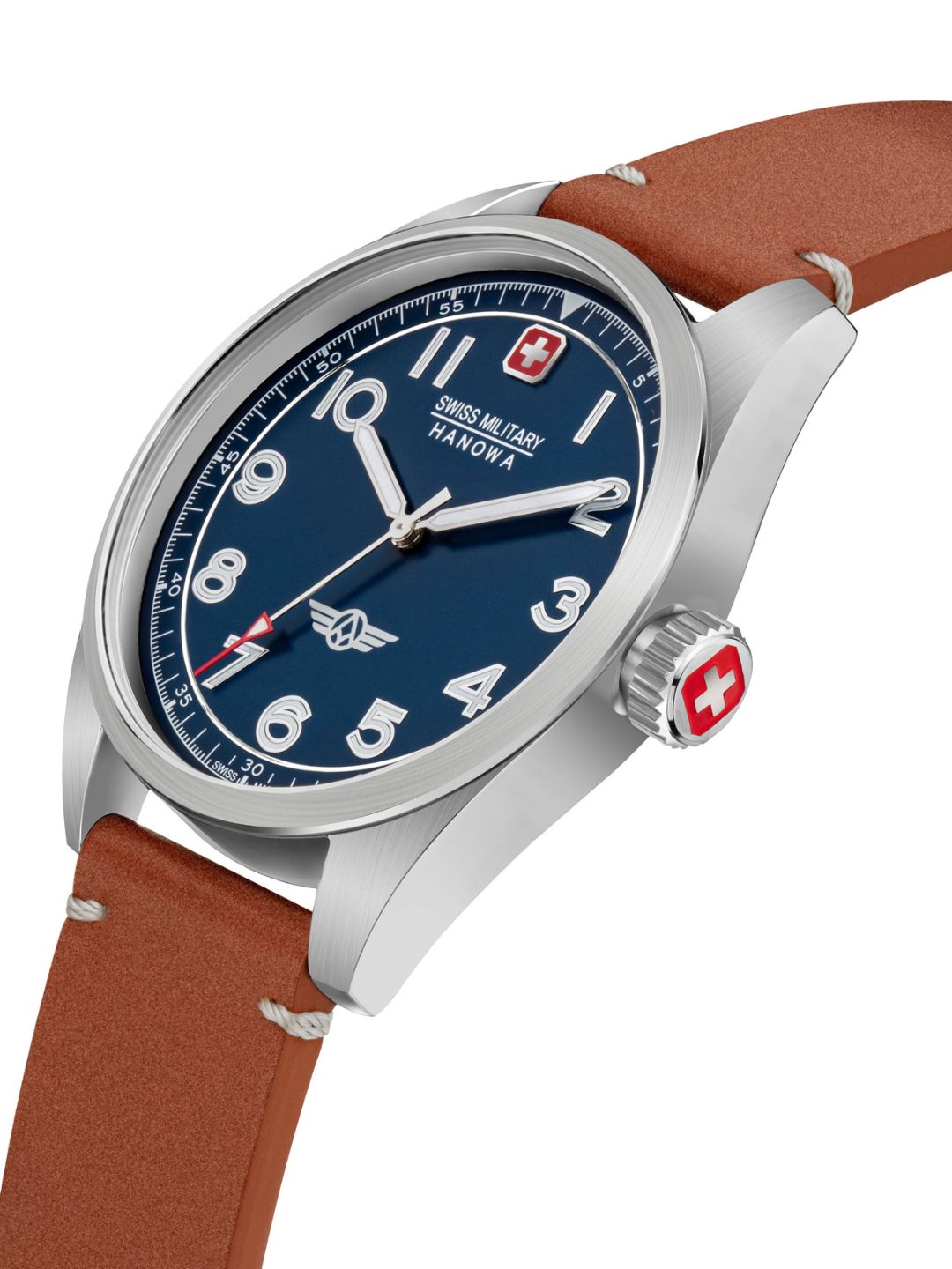 SMWGA2100402 Swiss Made Men's Watch with Blue Dial & Brown Genuine Leather Strap