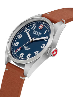SMWGA2100402 Swiss Made Men's Watch with Blue Dial & Brown Genuine Leather Strap