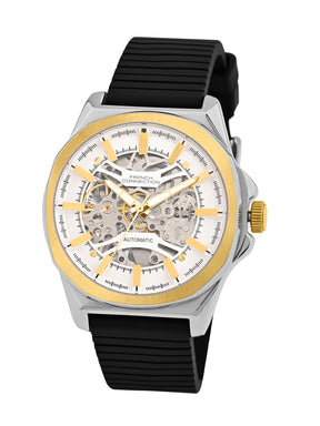 French Connection See Through Silver Round Dial With Black Silicone Strap Automatic Watch - For Mens FCA23BL