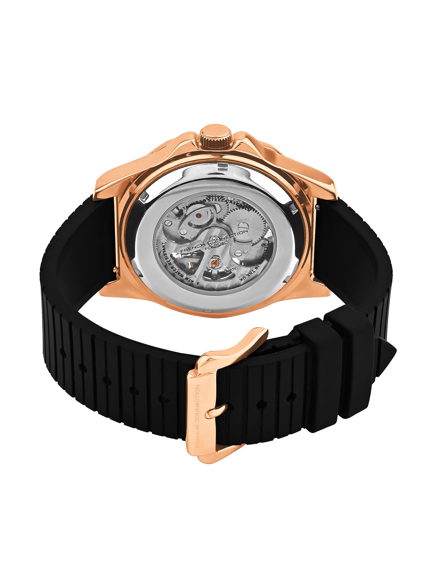 French Connection See Through Black Round Dial With Silicone Strap Automatic Watch - For Mens FCA23RBL