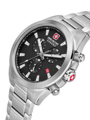 SMWGI0001901 Swiss Made Men's Chronograph Watch with Black Dial & Silver Stainless Steel Bracelet